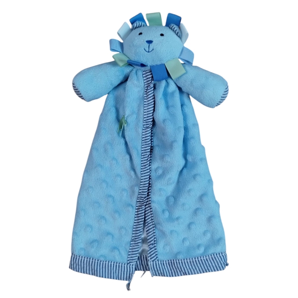 Blue Mudpie Lil Buddy Blue Lion Lovey Security Blanket Minky Fabric Satin Tags